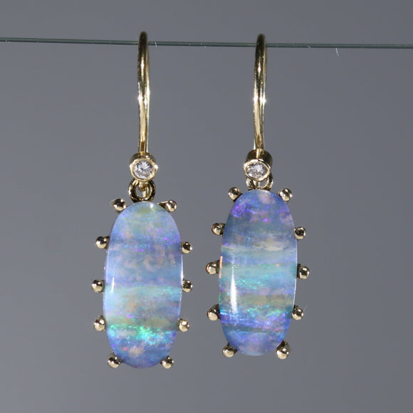 Natural Australian Boulder Opal and Diamond 18k Gold Earrings ...