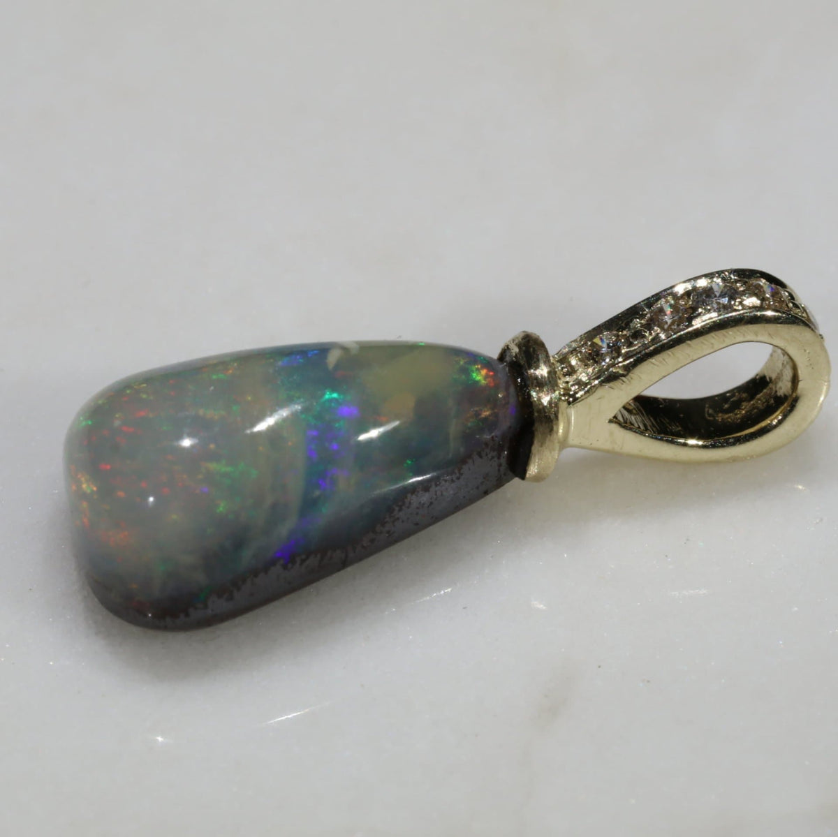 Australian Boulder Birthstone opal Pendant and Diamond 10k Gold