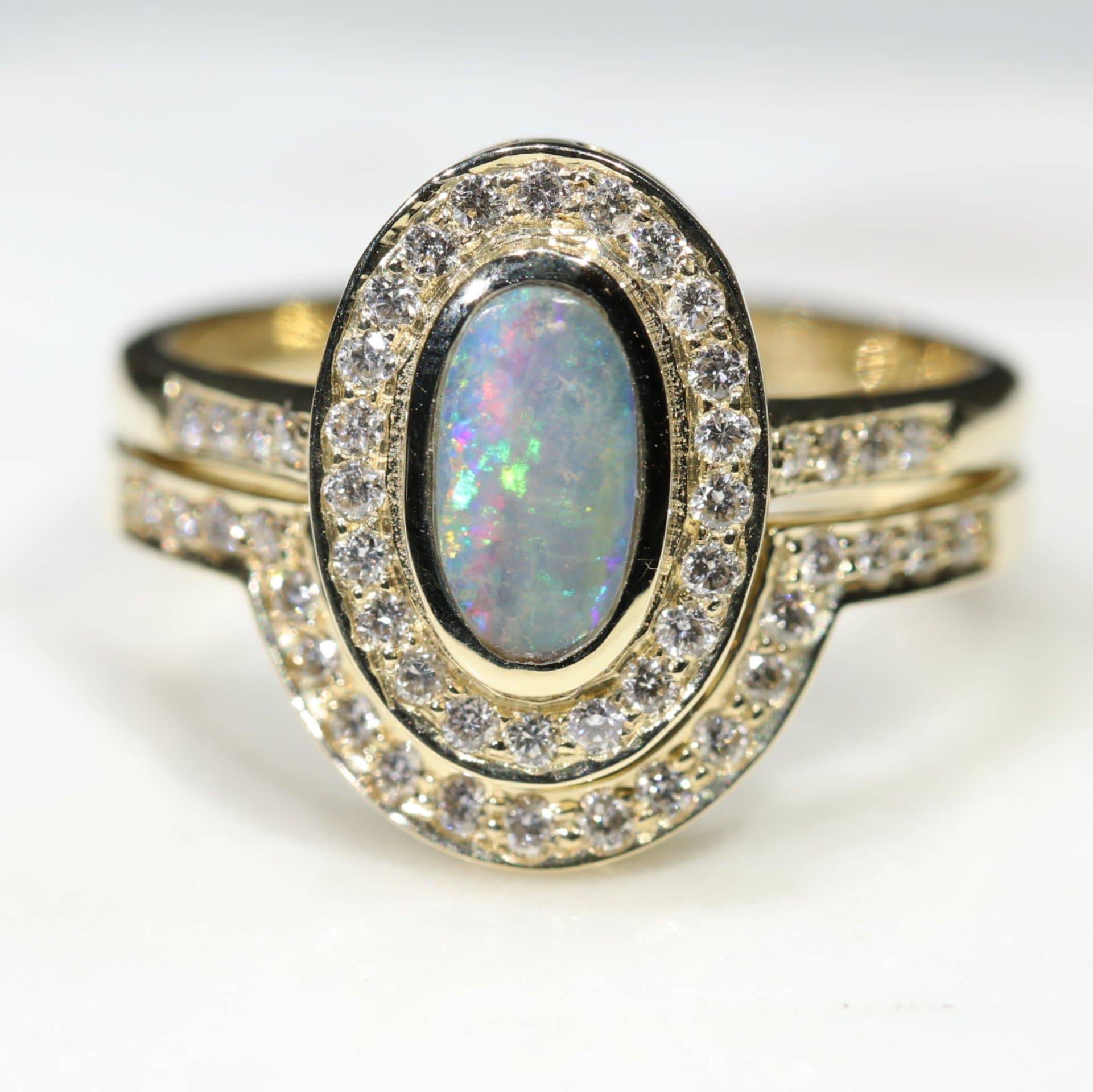 Australian Opal Engagement and Wedding Ring Set