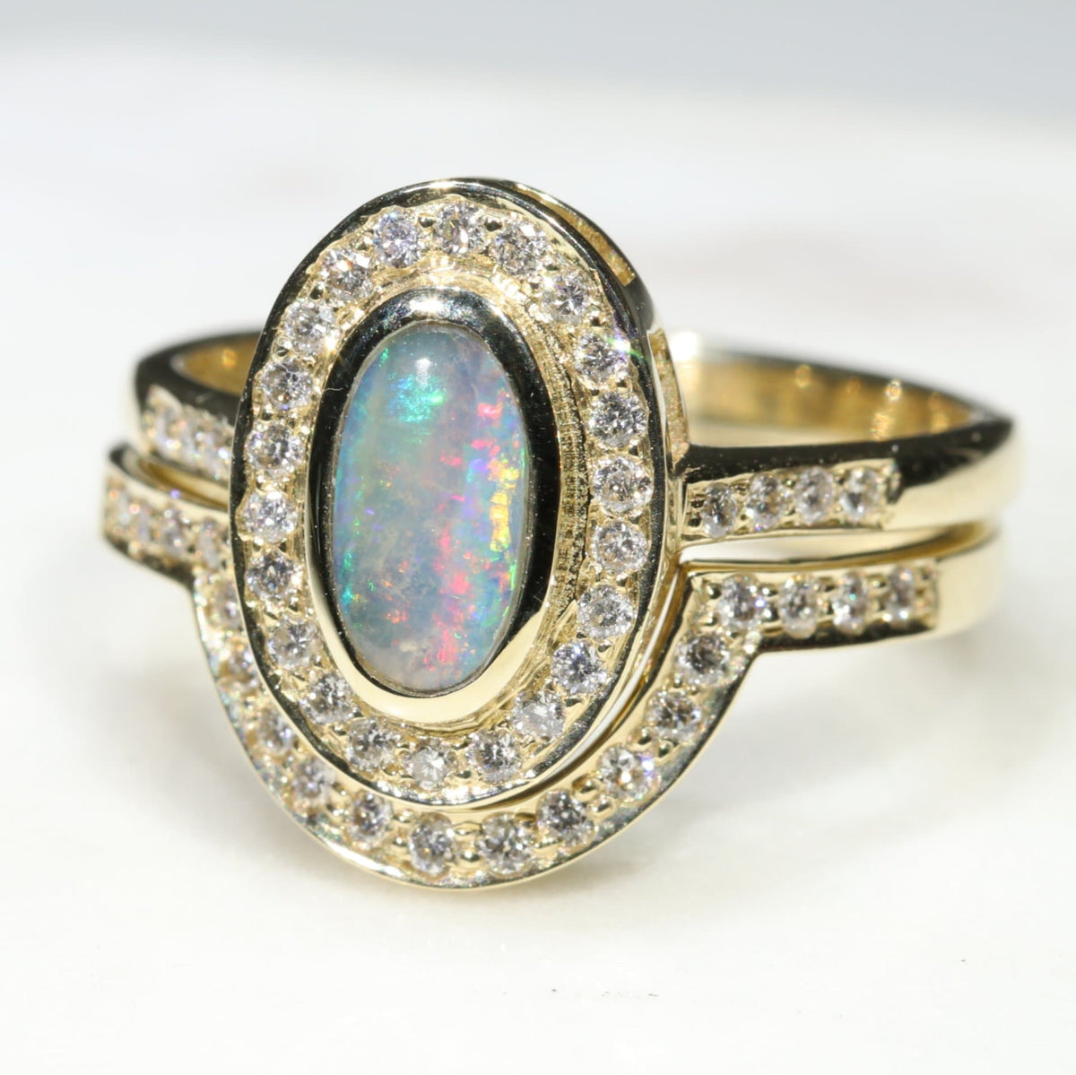 Australian Opal Engagement and Wedding Ring Set