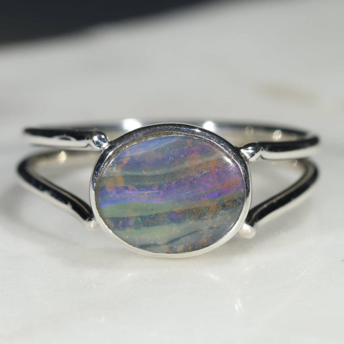 Natural Australian Opal Silver Ring- Size 7