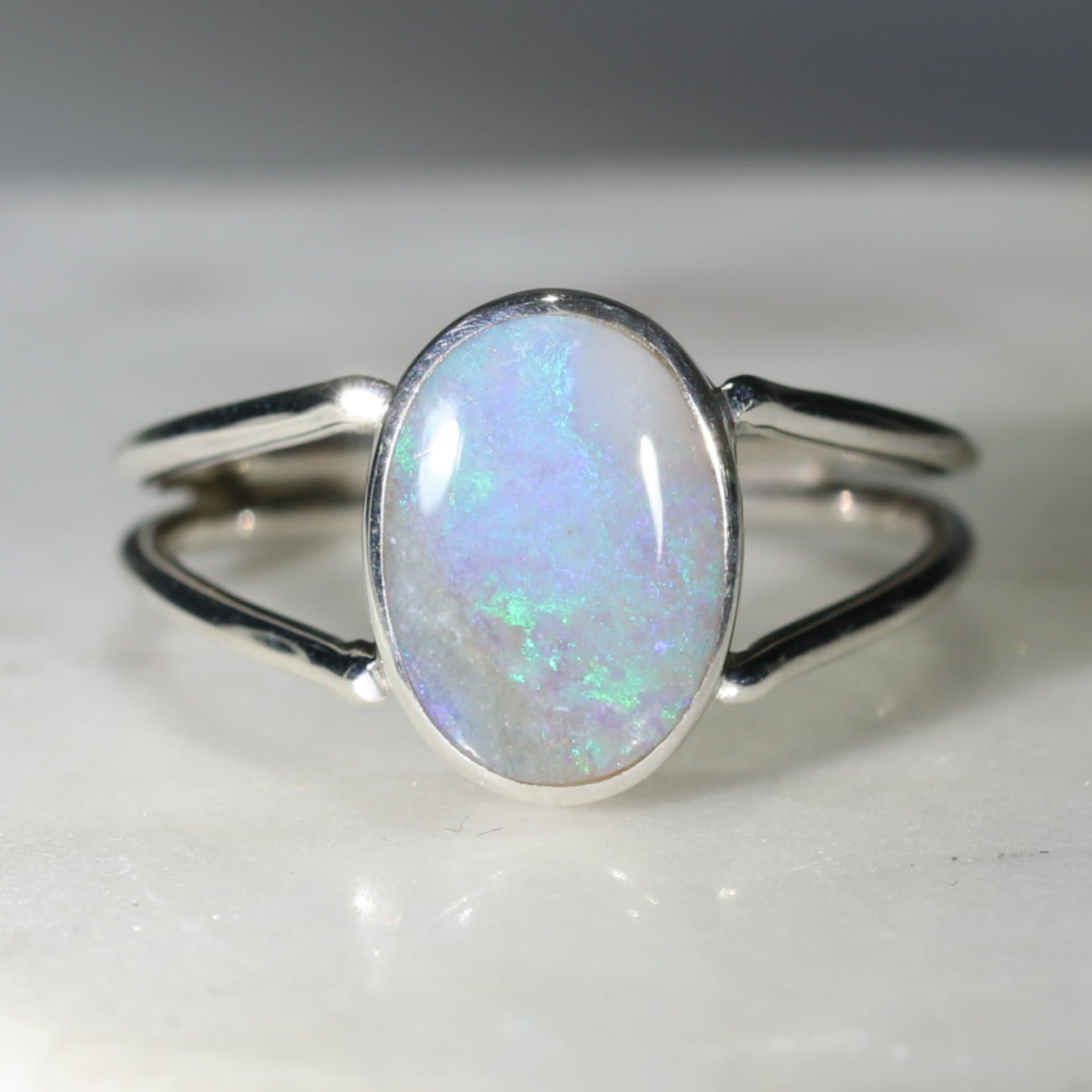 Natural Australian Solid Opal Silver Ring - Size 7