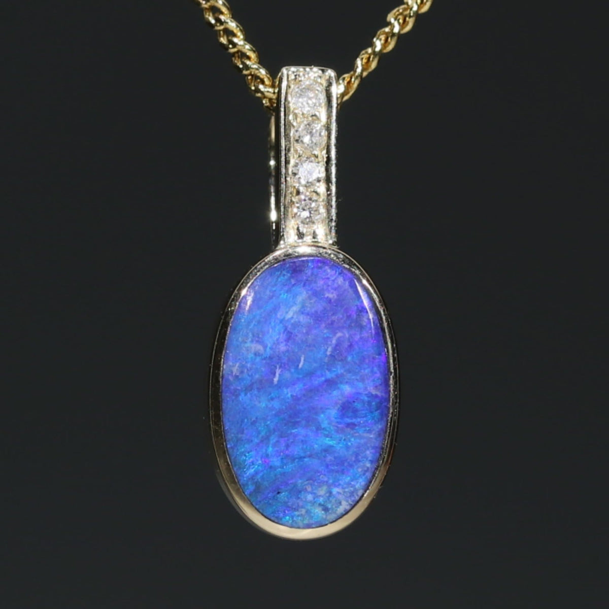 Australian Boulder Blue Opal Gold Pendant and Diamond 10k Gold