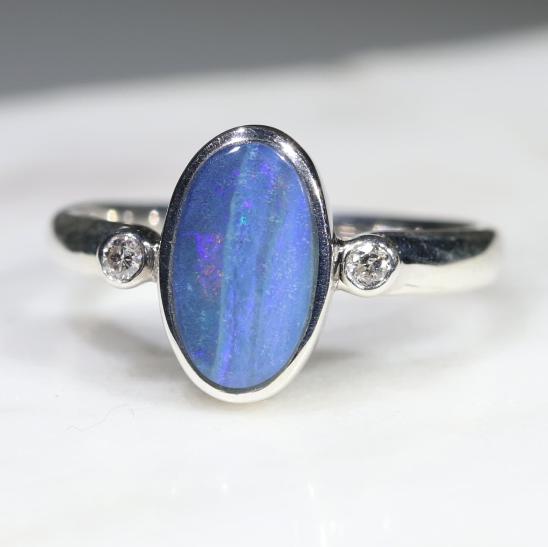 Australian Solid Boulder Blue Opal Ring Sterling Silver - Size 6