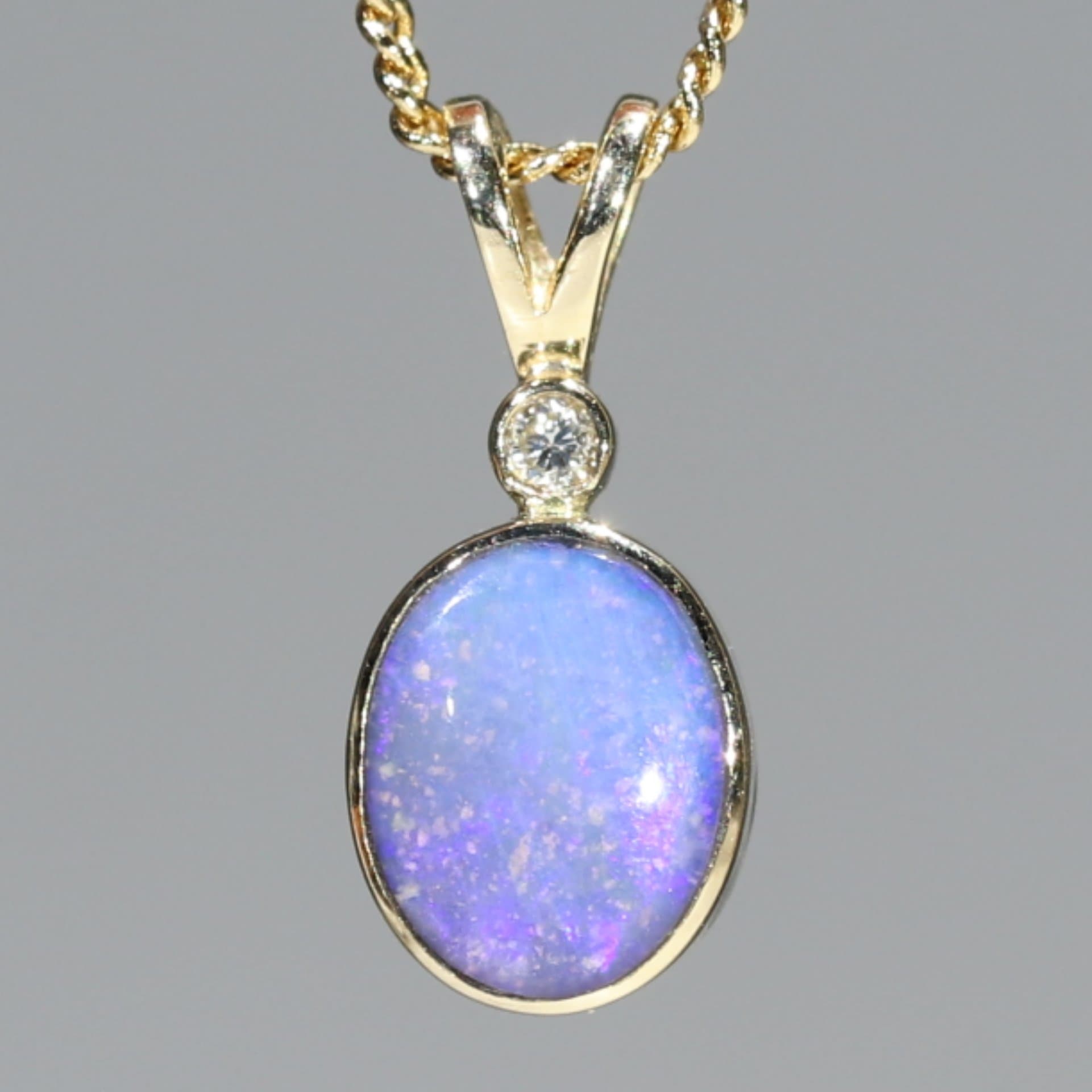 Natural Australian Blue Opal Pendant and Diamond -18k Gold