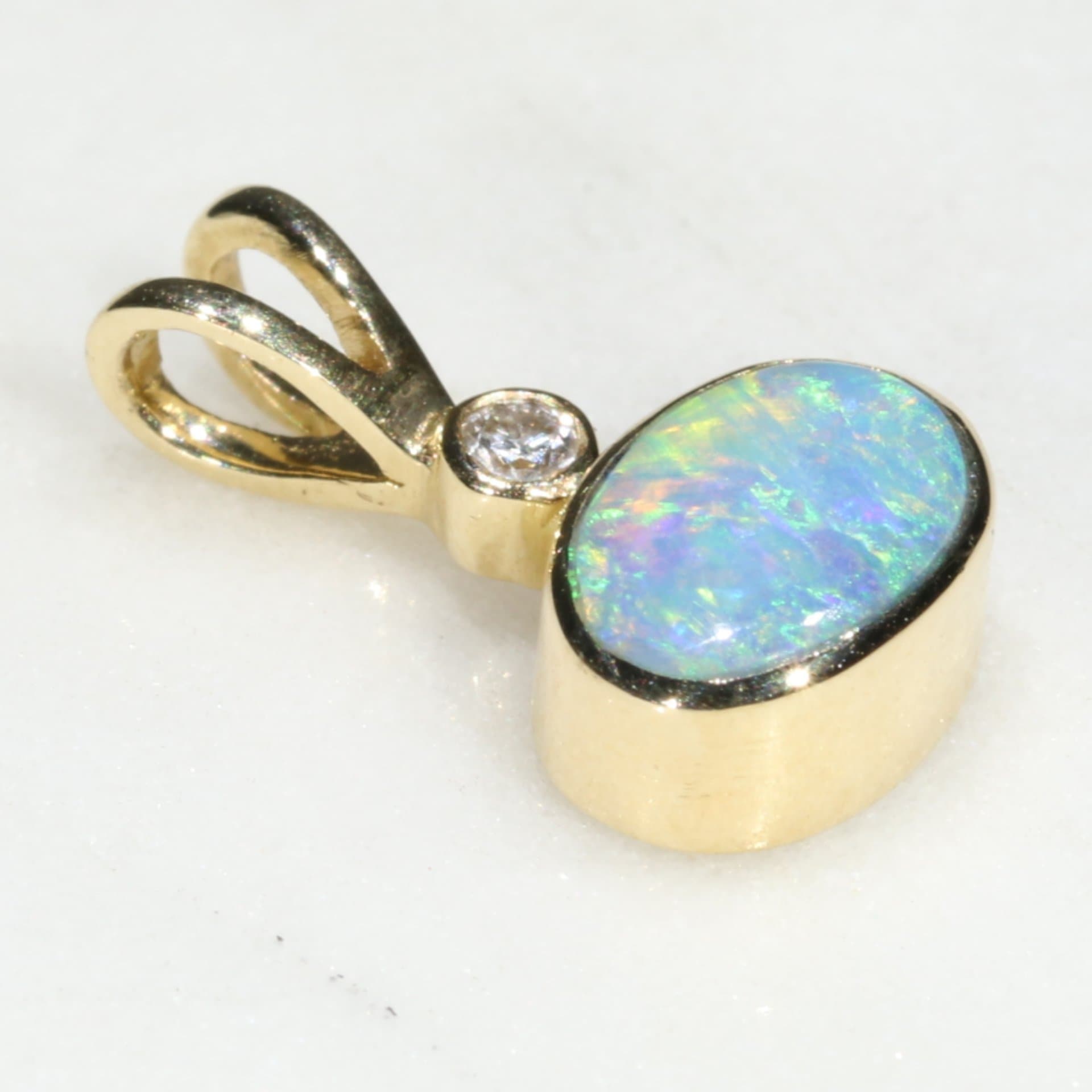 Natural Boulder Birthstone Opal Pendant and Diamond 18k Gold