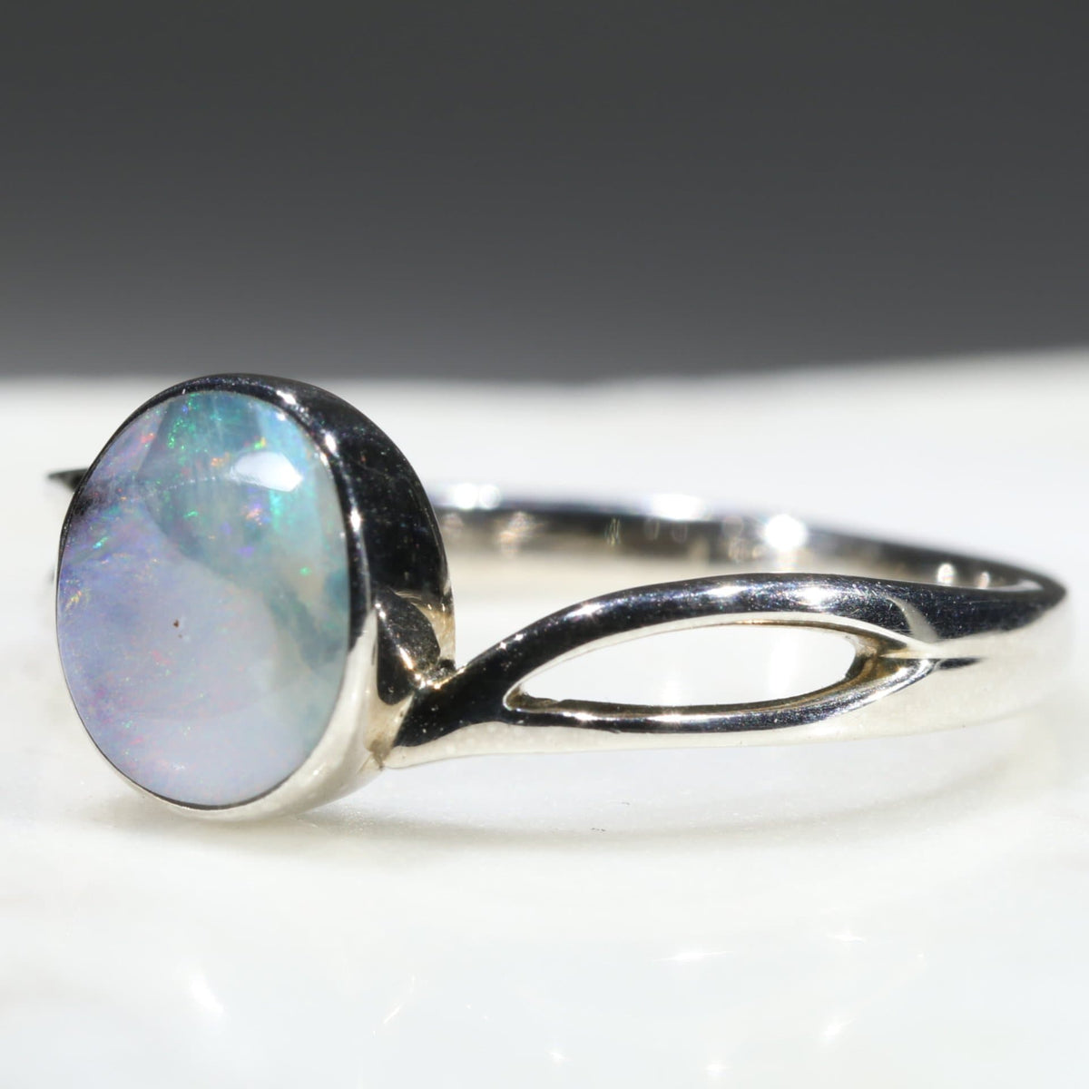 Natural Australian Opal Silver Ring-Boulder Opal - Size 12