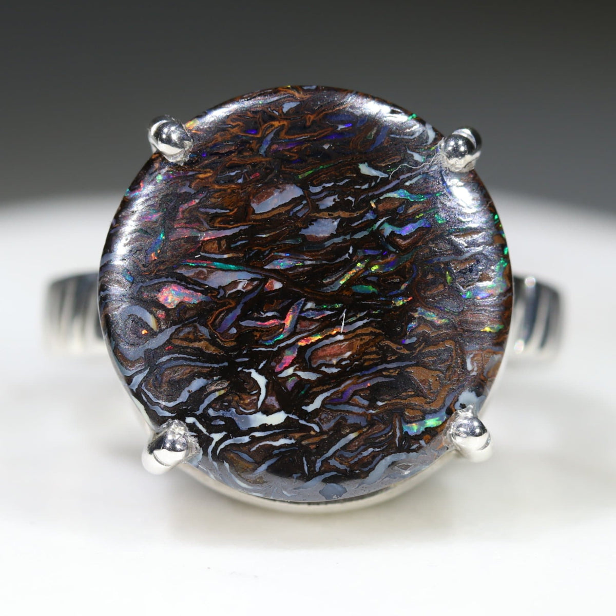 Natural Australian Boulder Matrix Opal Ring -Silver - Size 8