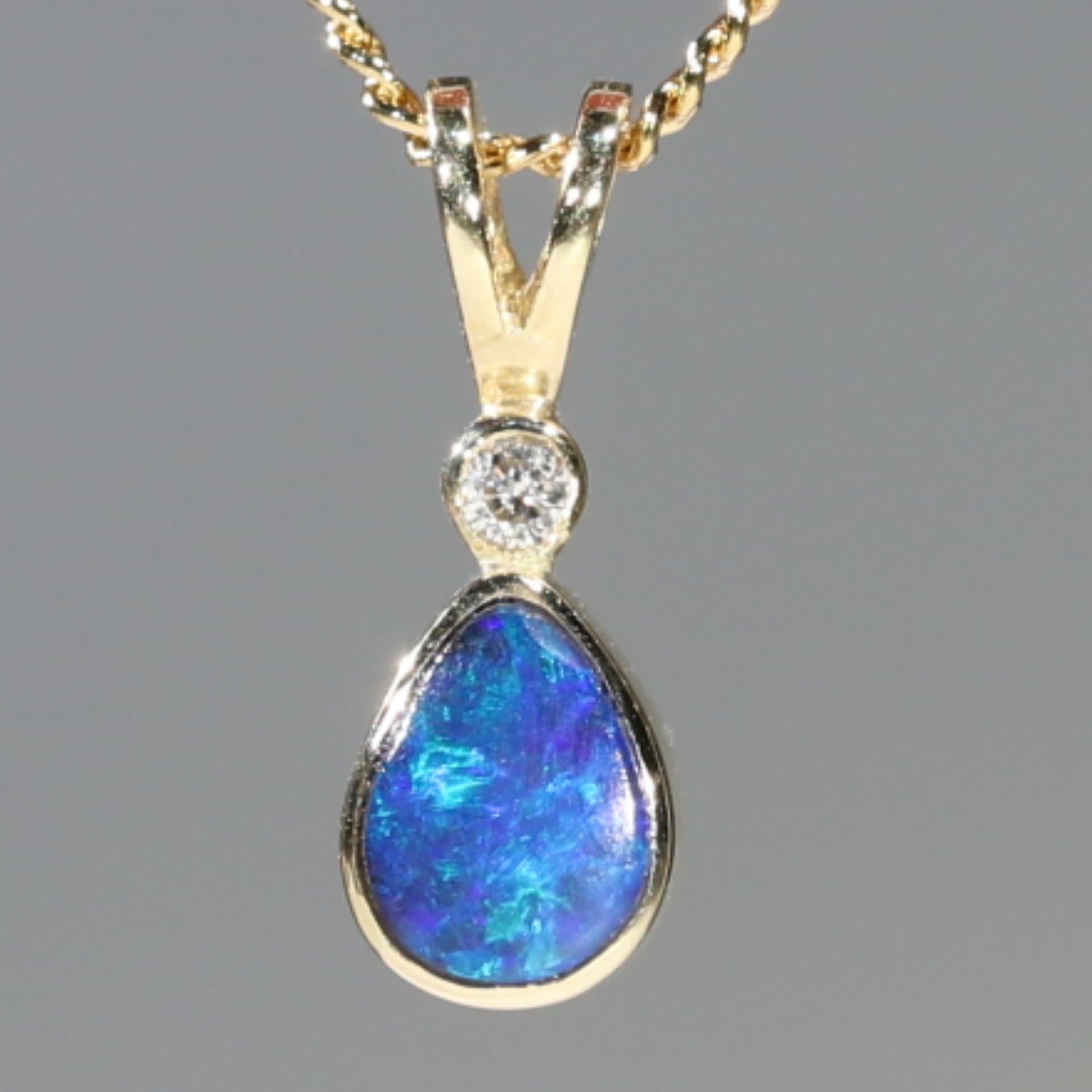 Natural Australian Boulder Opal and Diamond 18k Gold Pendant Code -GPA