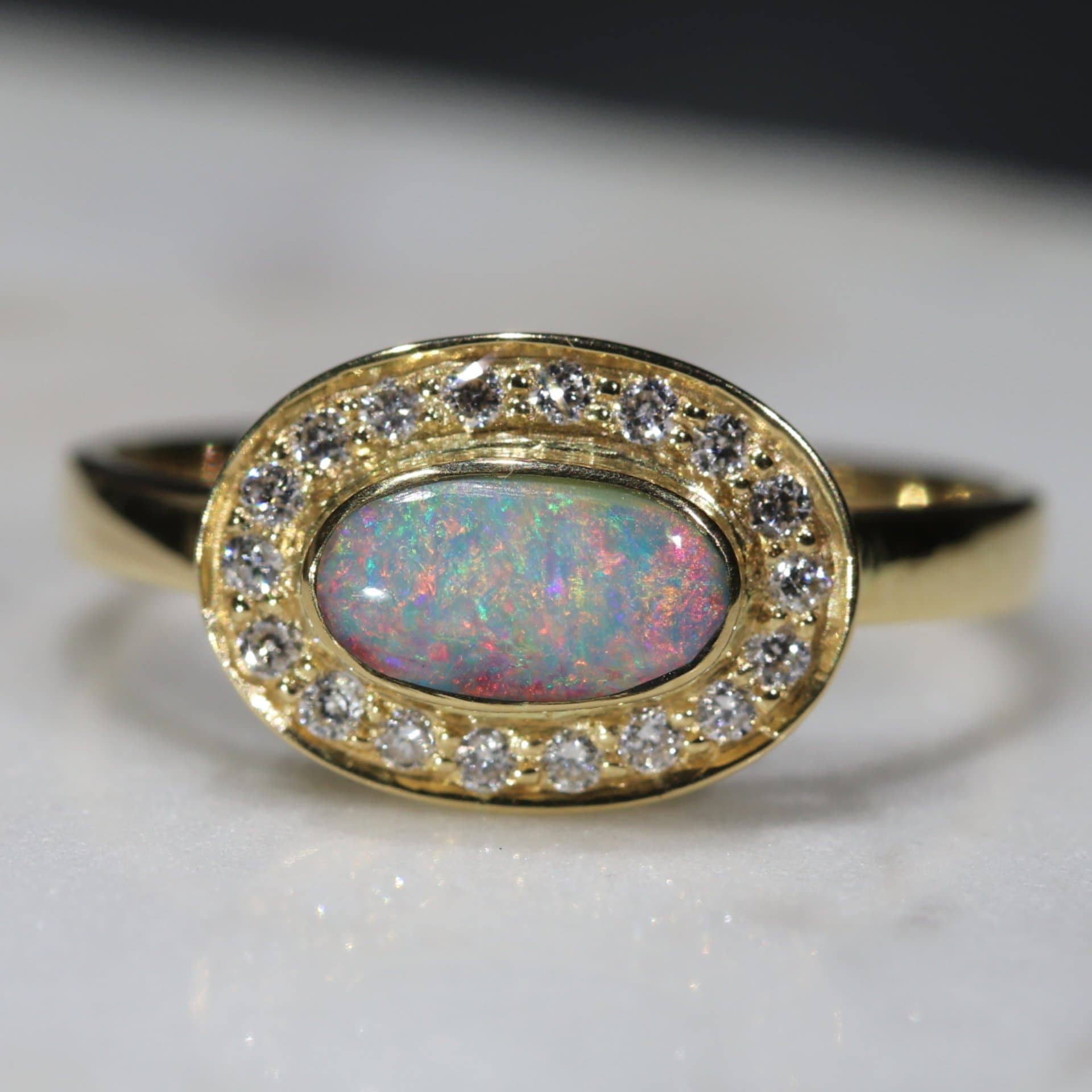 Australian Boulder Opal Gold Ring and Diamonds - 18k Gold Ring