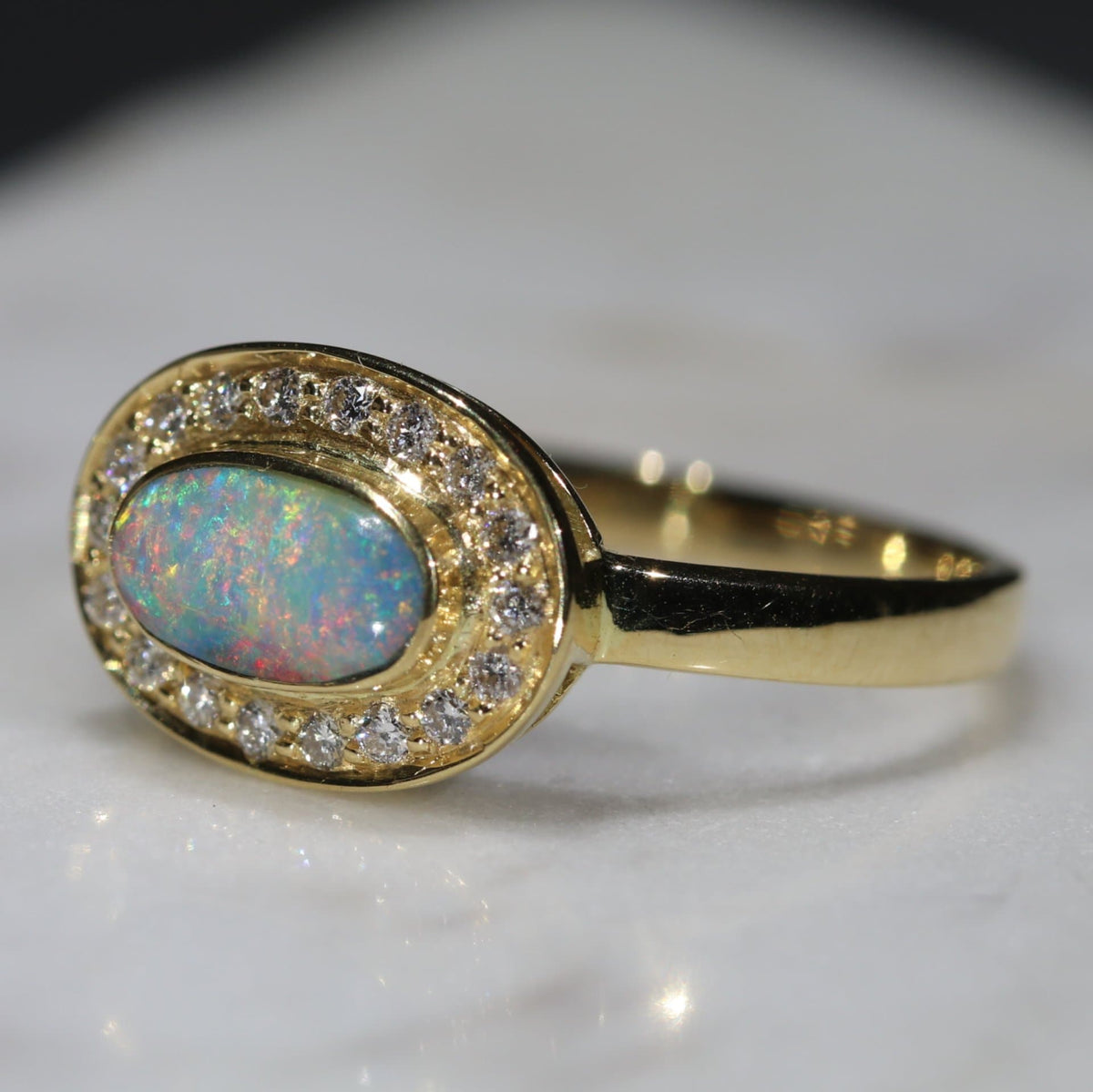 Australian Boulder Opal Gold Ring and Diamonds - 18k Gold Ring