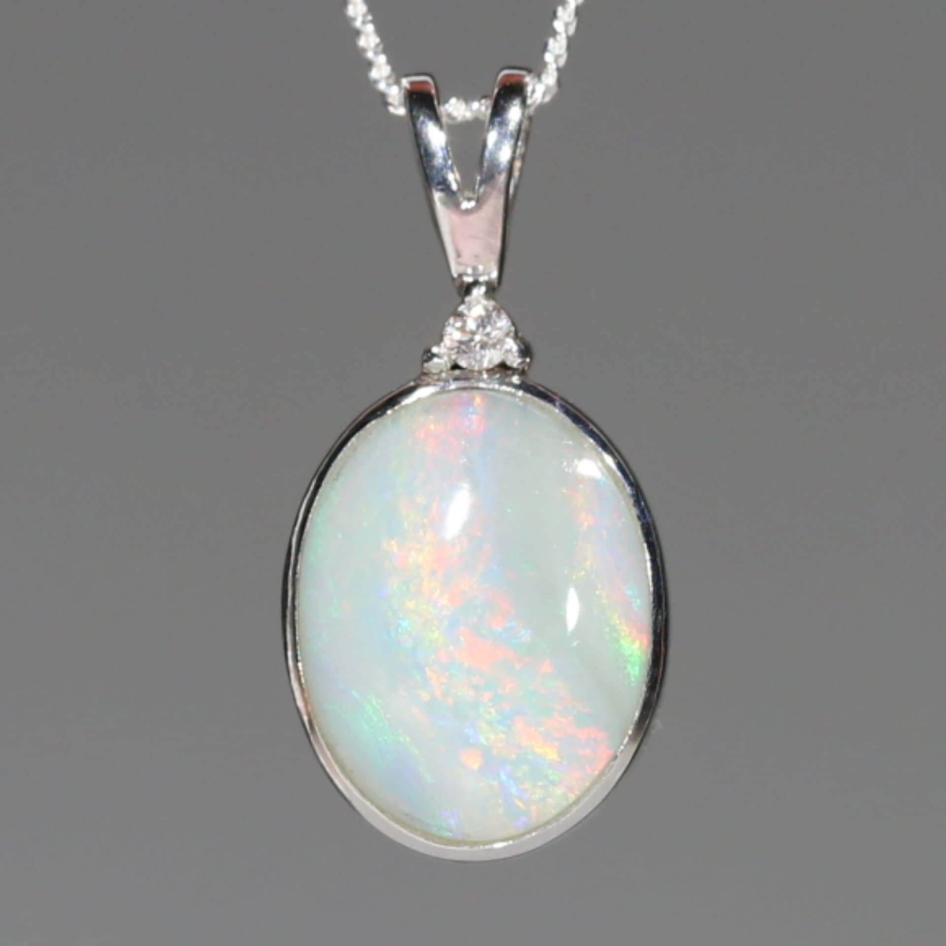 Australian Coober Opal necklace White Opal and Diamond- Silver