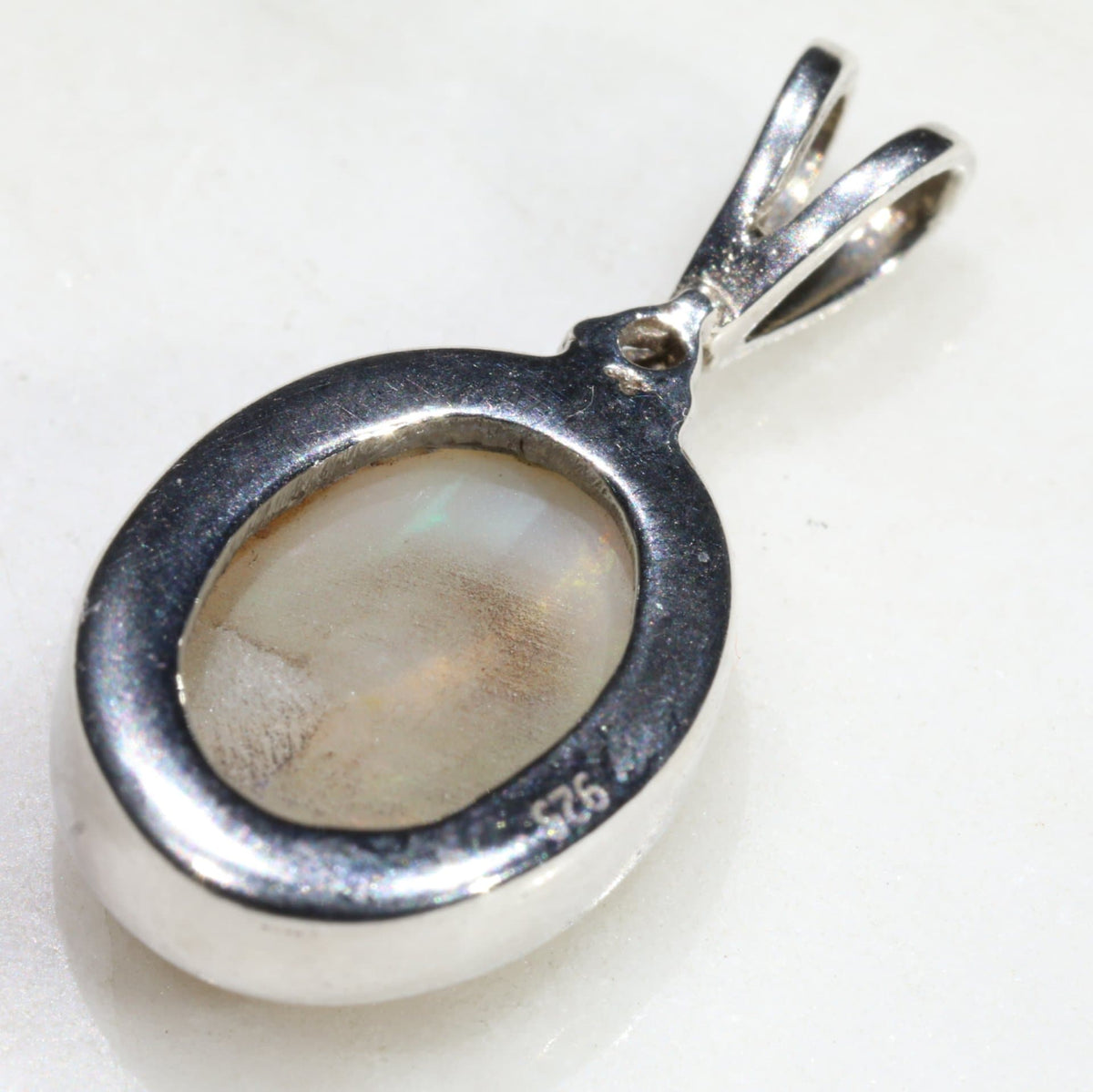 Australian Coober Pedy Opal necklace White Opal and Diamond- Silver