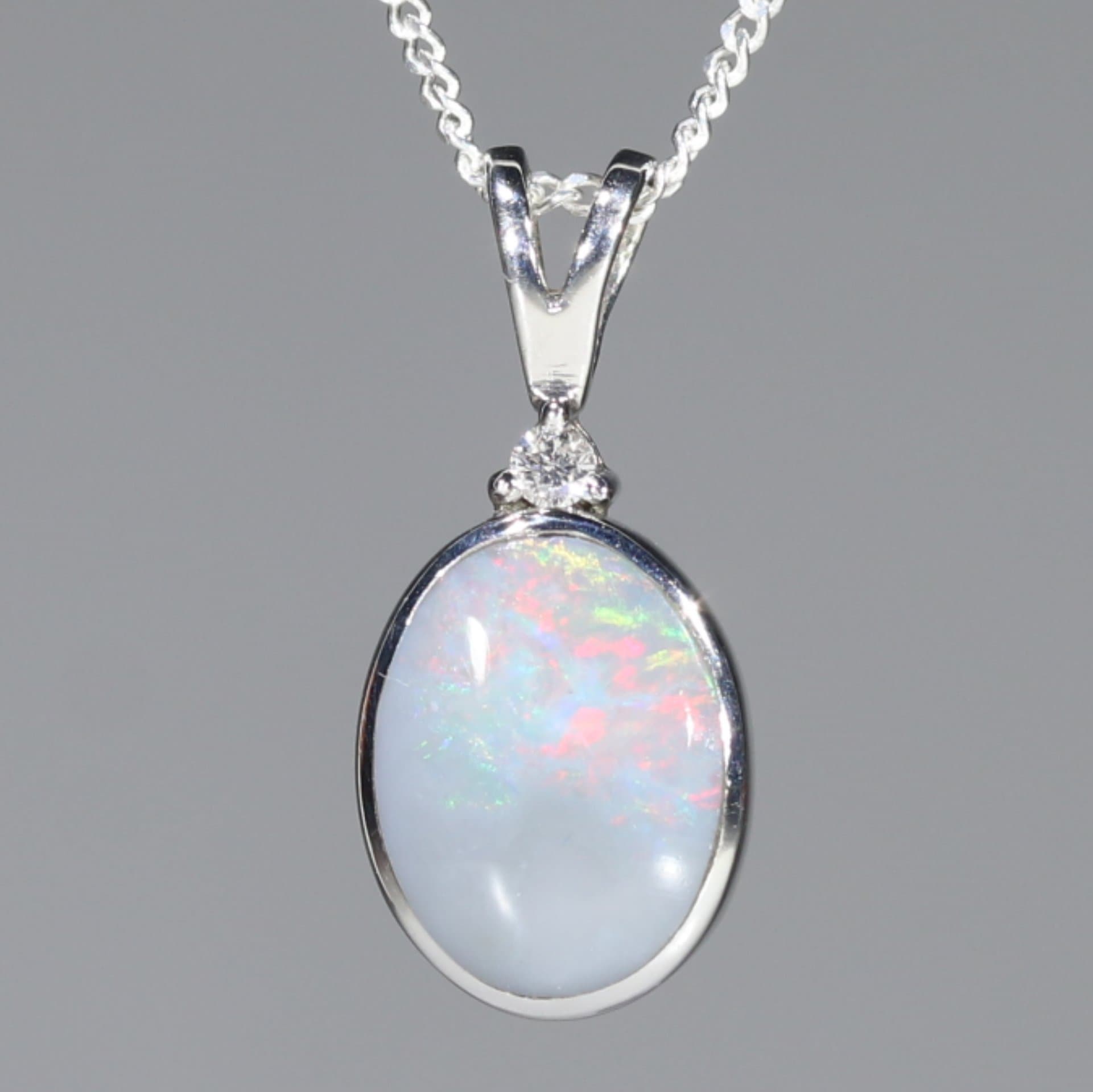 Australian Opal Silver Pendant and Diamonds