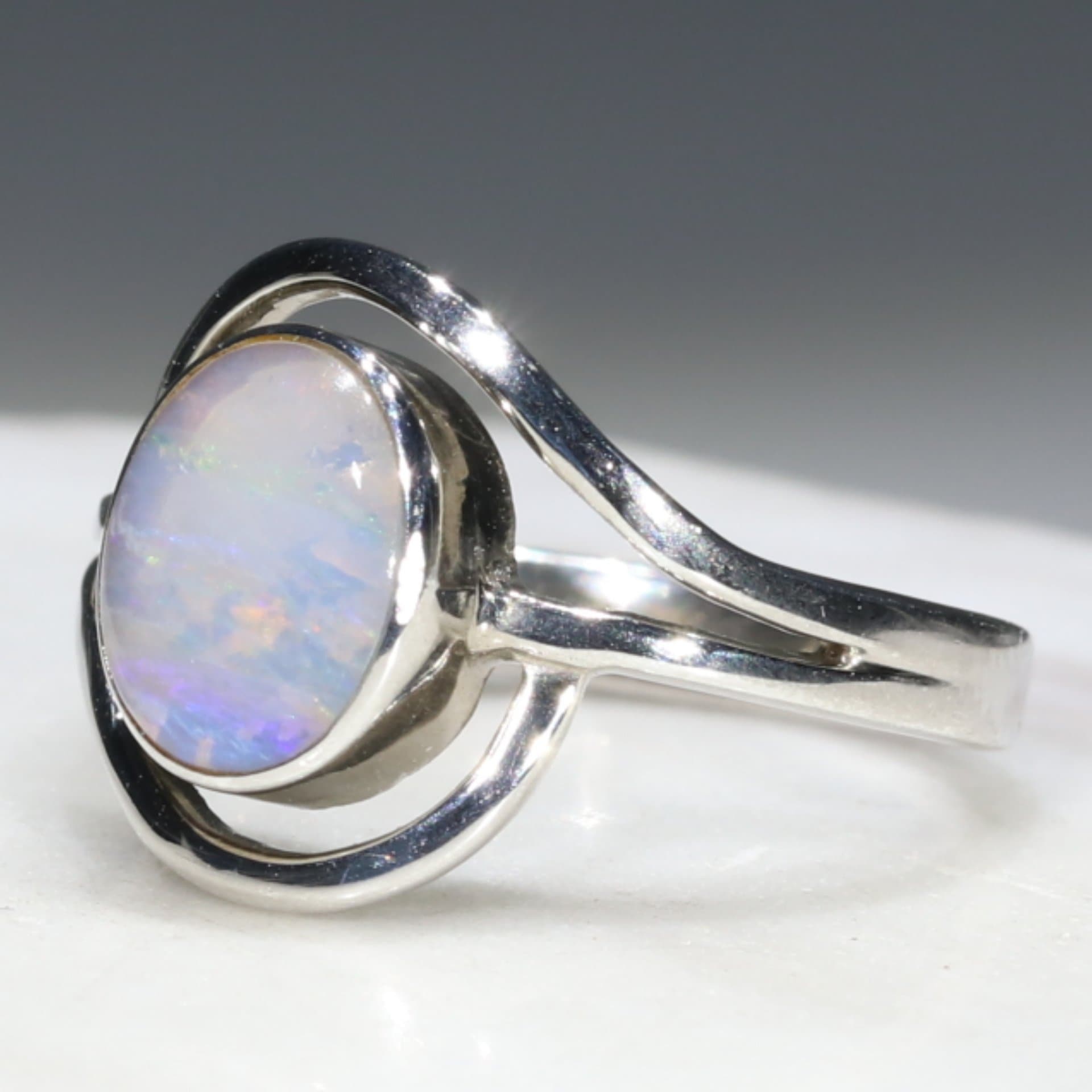 Natural Australian Boulder Silver Opal Ring - Size 6