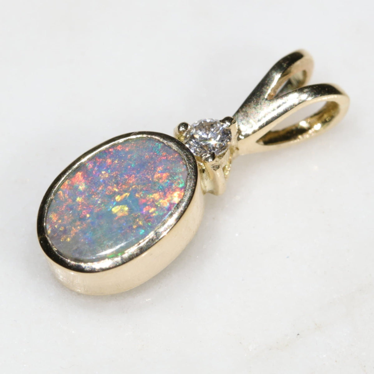 Natural Australian Opal Pendant Gold Small with Diamond -18k Gold