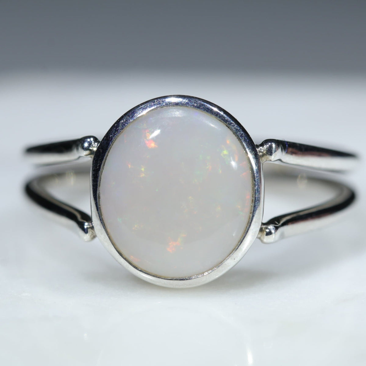 Natural Australian Boulder Silver Opal Ring - Size 6.5