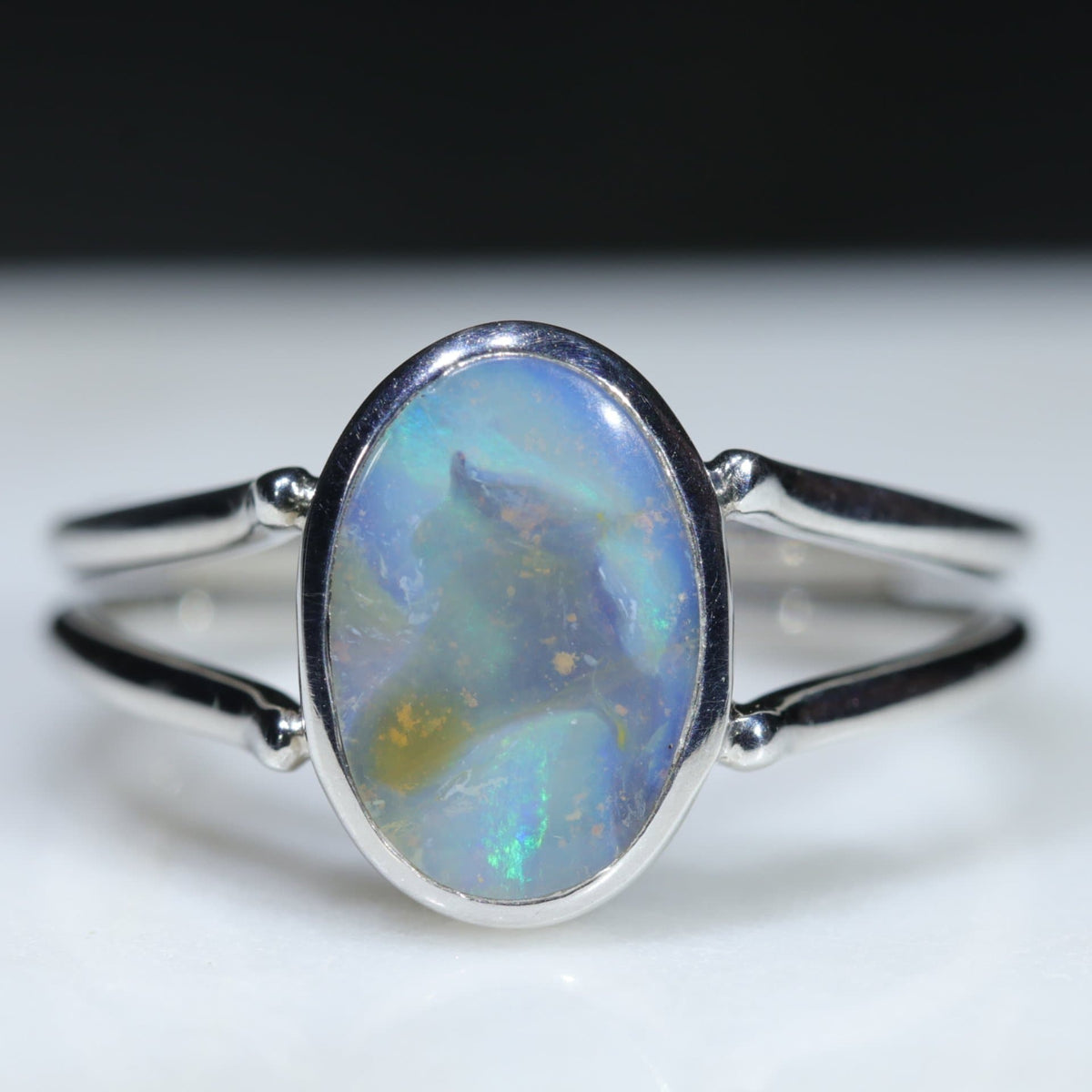 Australian Solid Boulder Opal Silver Ring - Silver - Size 6