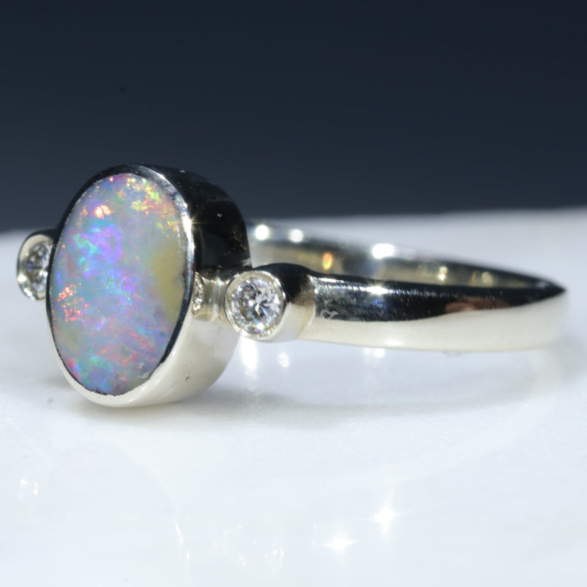Natural Australian Boulder Opal Gold Ring and Diamonds