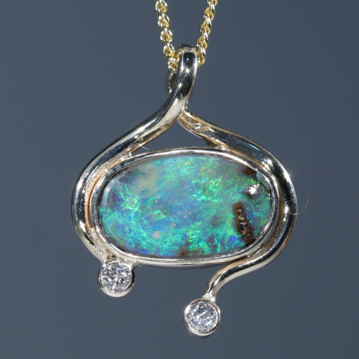 Australian Opal Pendant and Diamond 10k Gold