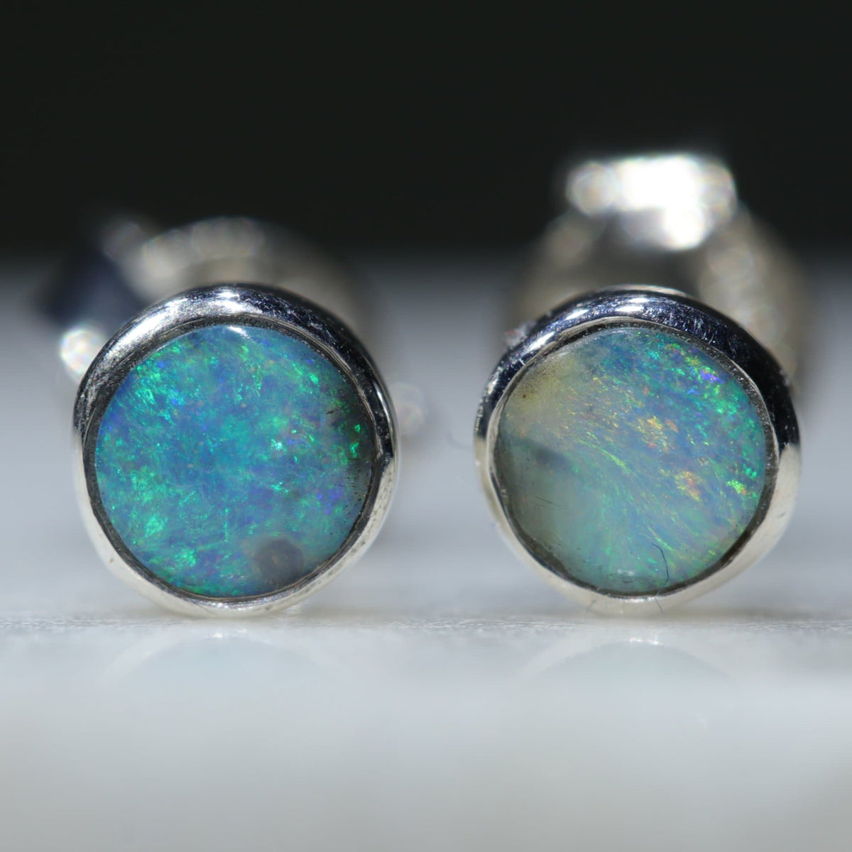 Natural Australian Boulder Opal-Natural Opal Stud Earrings - Silver