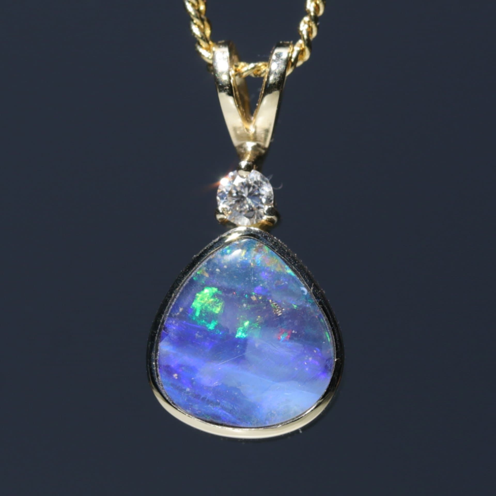 Australian Opal Pendant and Diamond 18k Gold