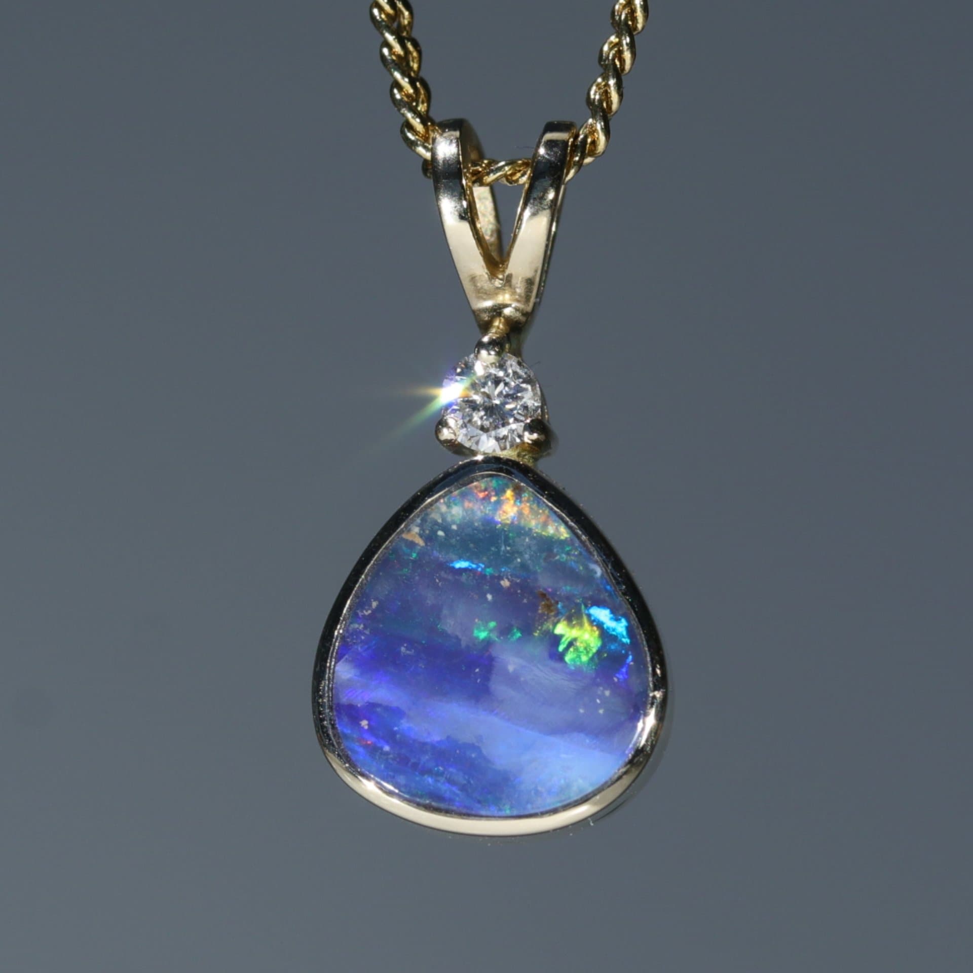 Australian Opal Pendant and Diamond 18k Gold