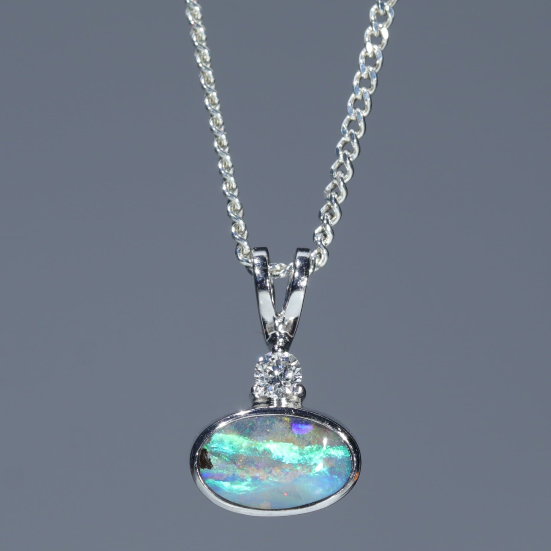 Australian Opal Pendant and Diamond 14k White Gold