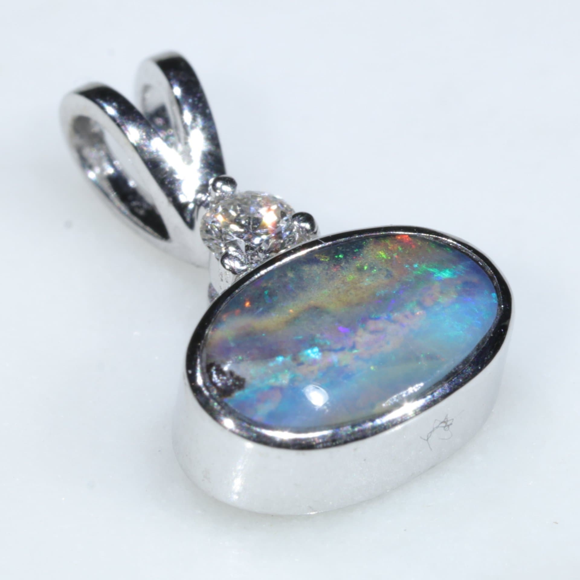 Australian Opal Pendant and Diamond 14k White Gold