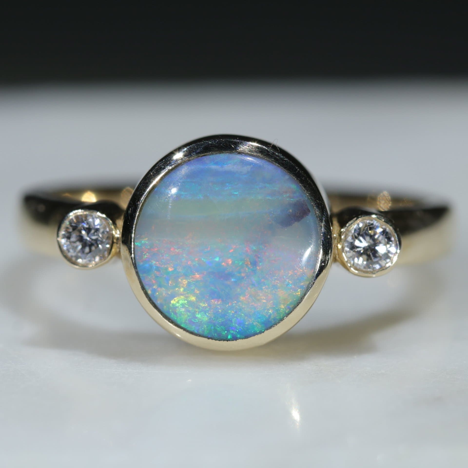 Australian Boulder Opal Ring with Diamonds- Gold