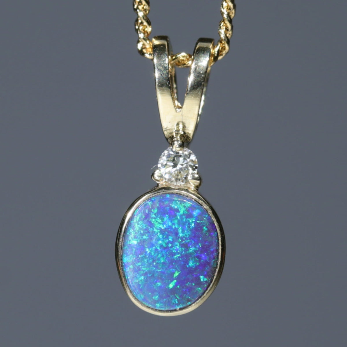 Australian Opal Pendant and Diamond 18k Gold