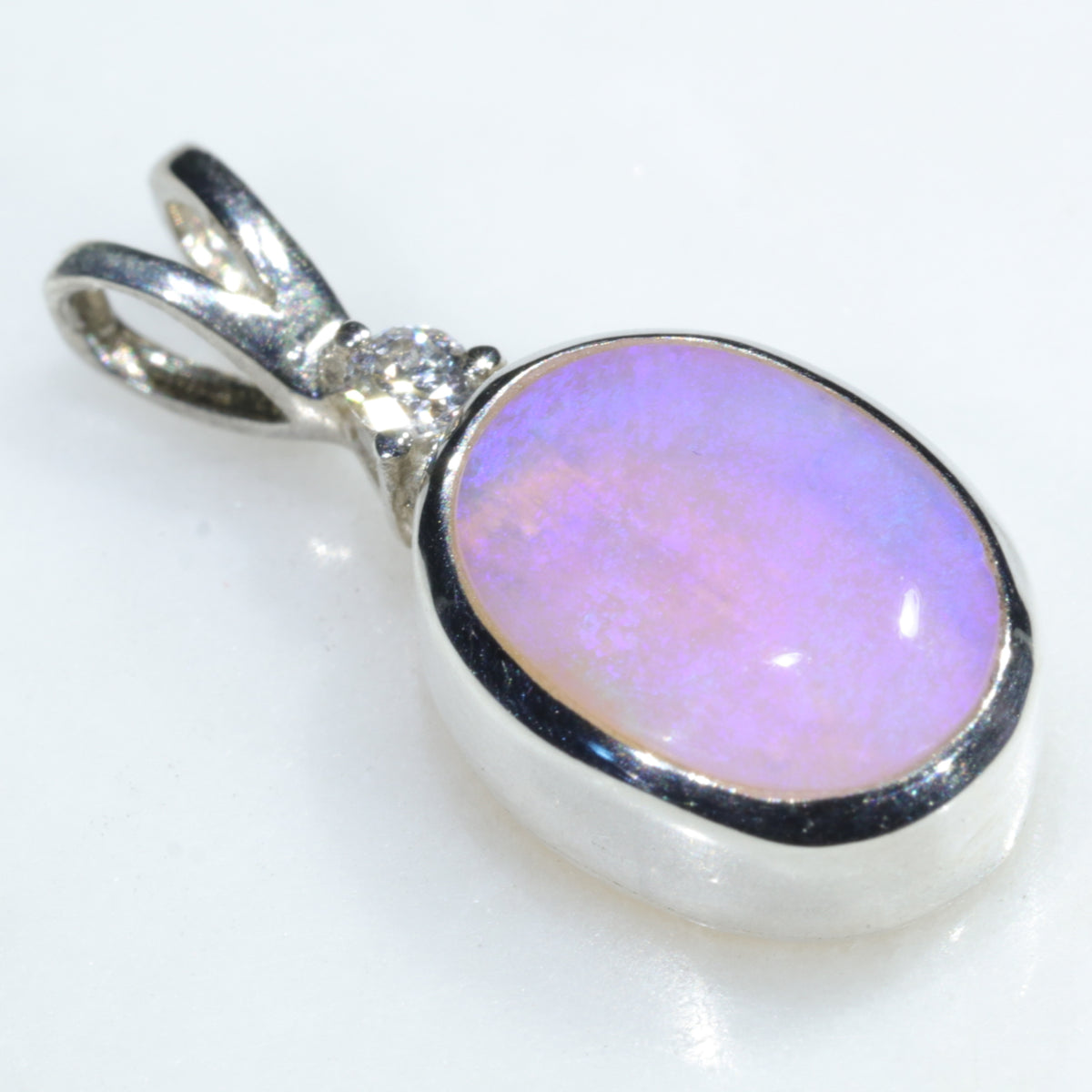 Natural Australian Opal Pendant and Diamond-Sterling Silver