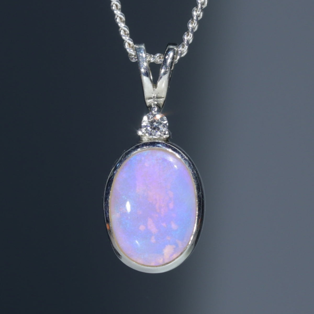 Natural Australian Opal Pendant and Diamond-Sterling Silver