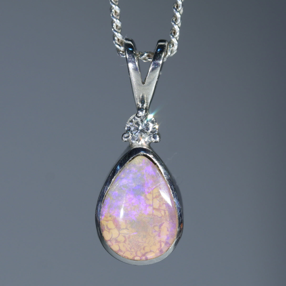 Natural Australian Opal Pendant and Diamond-Sterling Silver