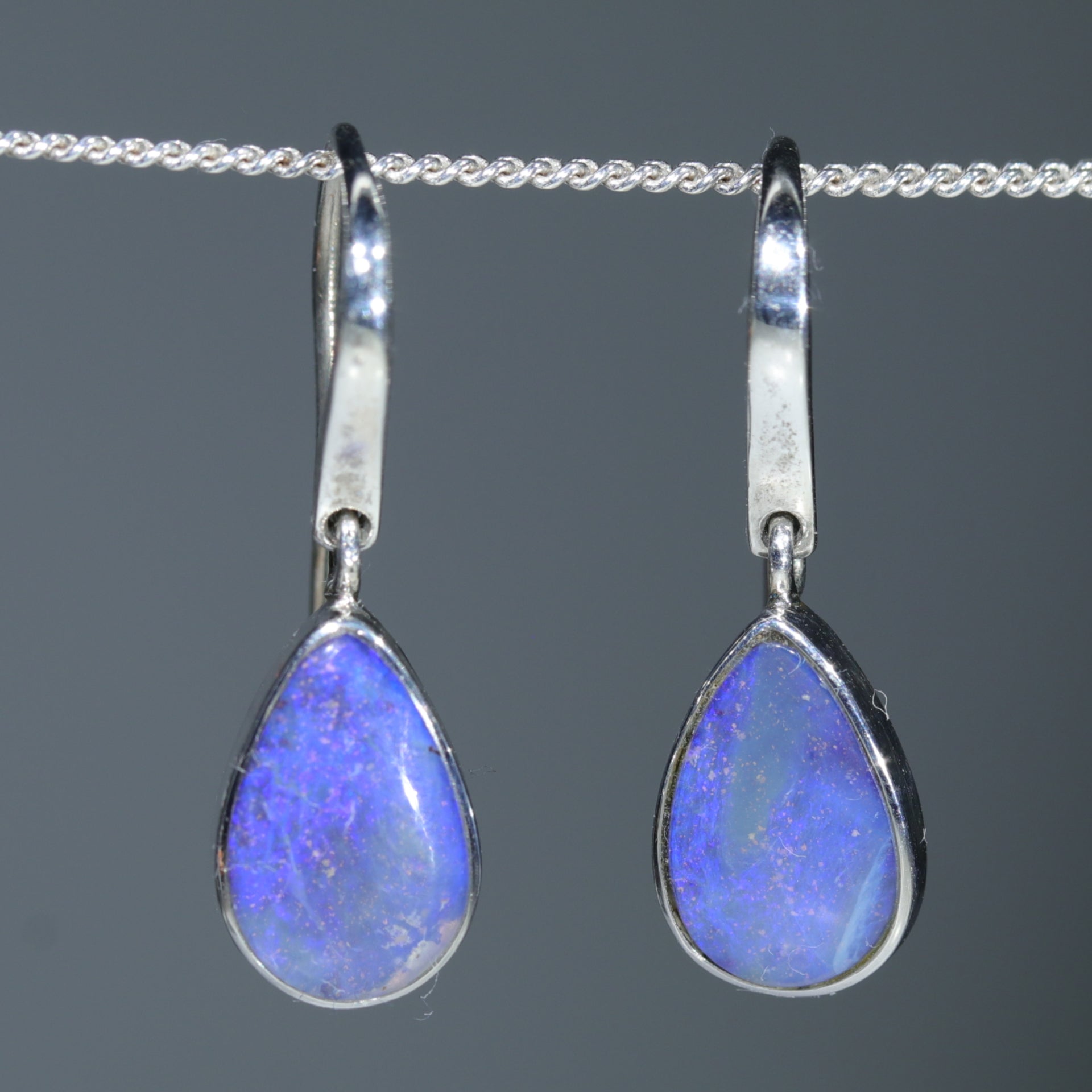 Natural Opal Earrings- Australian Boulder Opal- Silver