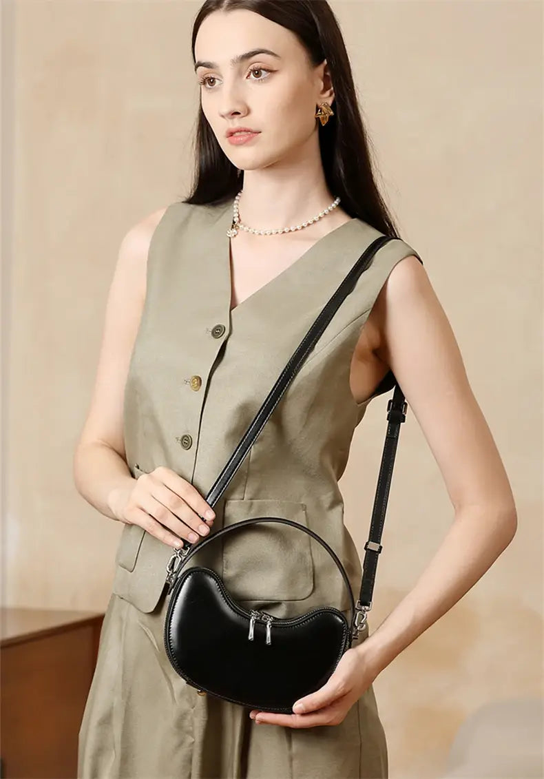 Vintage Genuine Leather Crescent Small Shoulder Crossbody Bags For Women