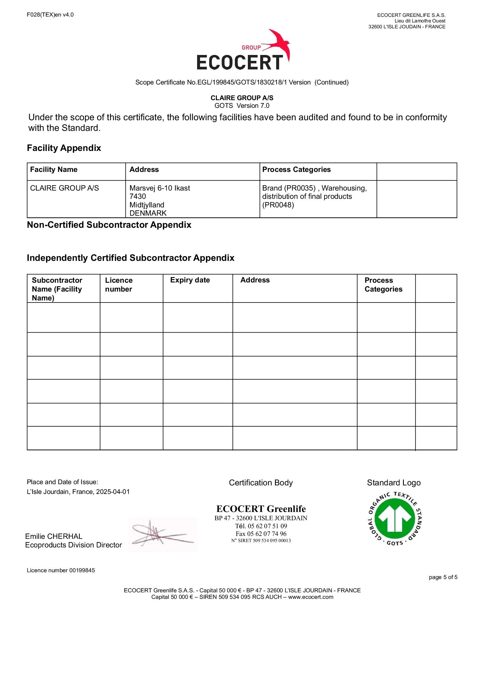 GOTS certificate page 5