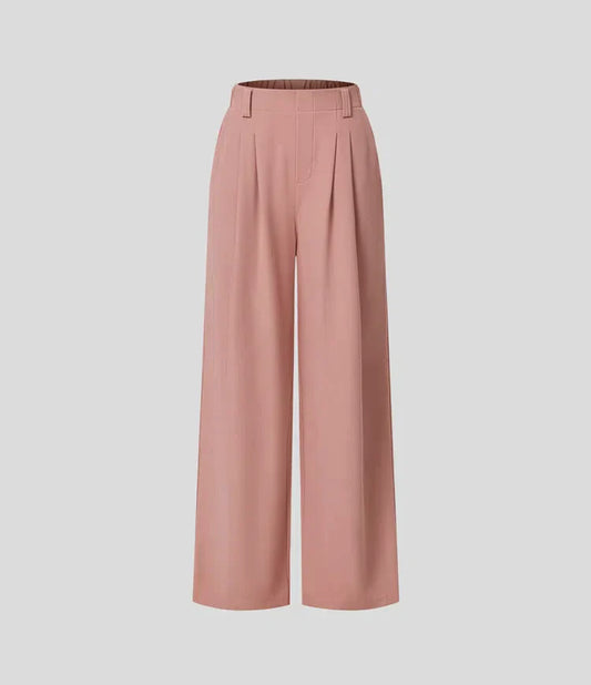 Solid medium rise pleated baggy wide leg pant