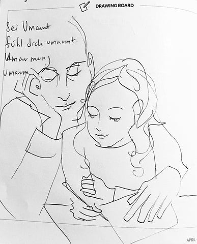 Family drawing with embrace