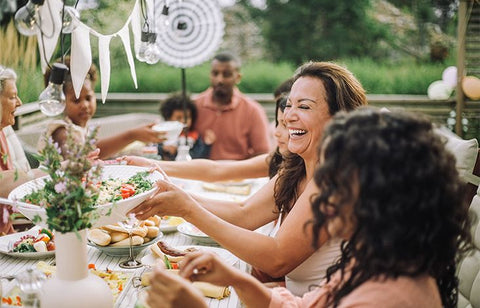 A family celebrating and sharing healthy foods