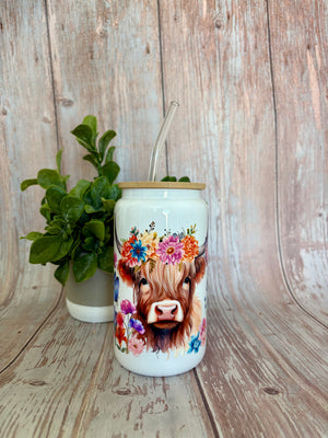 Highland cow Glass Cup - Kreations by Kelly