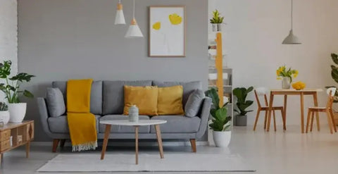 Light Grey Sofa with Yellow Cushions