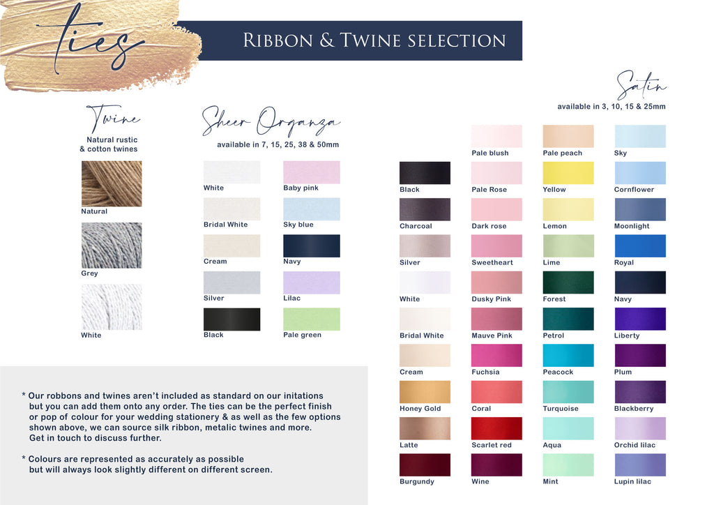 Bruski & Bunns Design Guide - Ribbon & Twine options and colours.