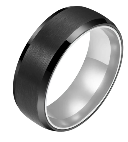Black Tungsten Ring Passion Silver Men's Wedding Band 8MM