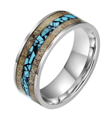 Crushed Turquoise Grey Tungsten Women's Wedding Band 4MM (2)