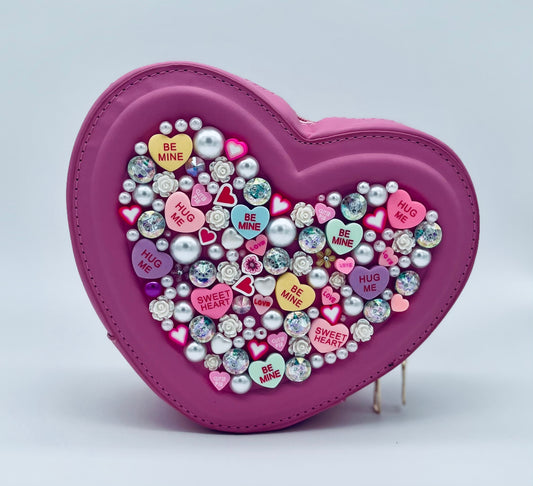 Neon Pink Studded Decor Heart Design Novelty Bag