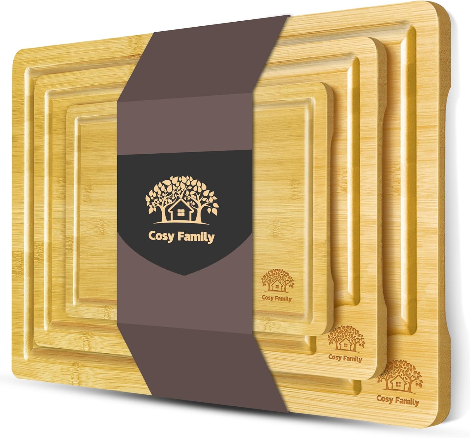 Wood Cutting Boards for Kitchen Set of 3 Bamboo Cutting Boards with Juice Groove