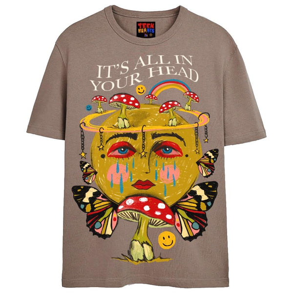 $13 ALL IN YOUR HEAD T-Shirts DTG Small Tan 