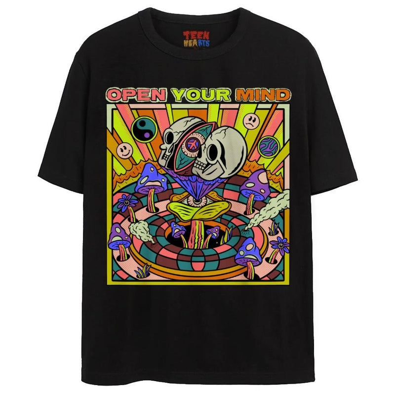 OPEN YOUR MIND T-Shirts DTG Small Black 