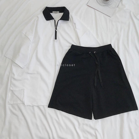 Set áo quần INTOP trắng đen